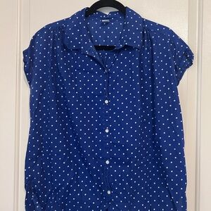 Old Navy Navy Blue Polka Dot Button-Up Shirt